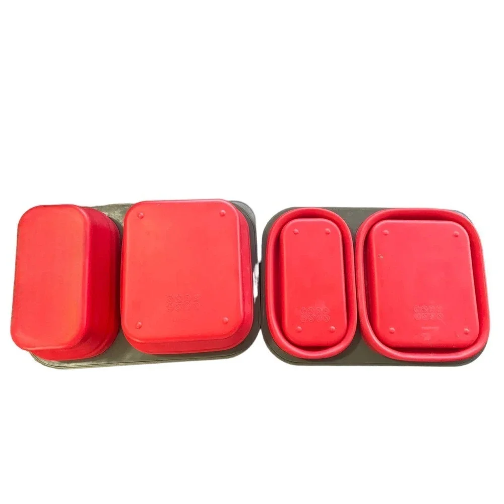 Collapsible Travel Bento Box Lunch Box Folding Portable Red set of 2